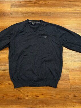 GANT - Mens - 100% Premium Cotton - V Neck Sweater  - Navy Blue - Size XL